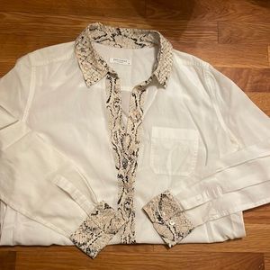 Equipment women’s white button down with snakeskin accent